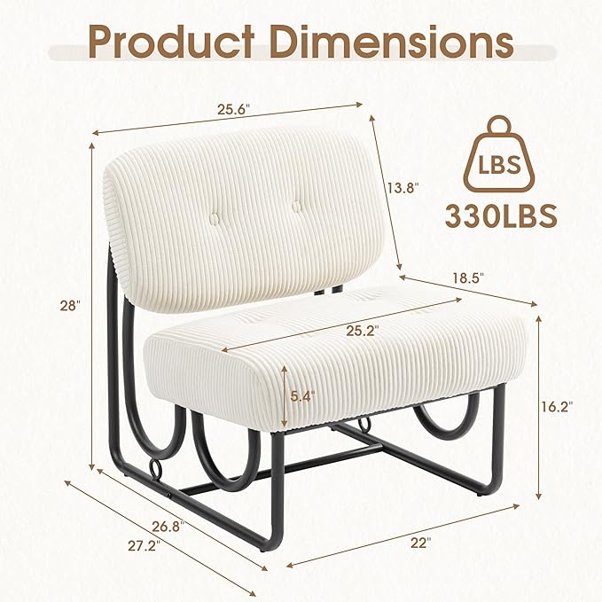 Armless Accent Chair Beige Upholstered Chair for Bedroom Comfy Modern Chair for Living Room Small Space Mid Century Accent Chair No Arm Lounge Chair