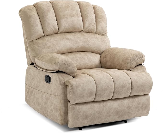 Luxlen Large Manual Recliner ChairSoft Fabric Push Back Recliner with Overstuffed Armrest and Backrest Living Room Single Sofa ReclinersBeige