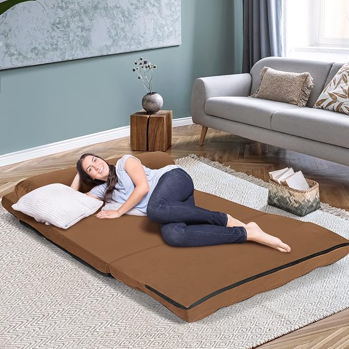 S AFSTAR Convertible Floor Sofa 6-Position Couch with 2 Removable Pillows &amp Thick Sponge Cushion Load 330LBS Adjustable Lazy Sofa Bed for Living Room (Coffee)