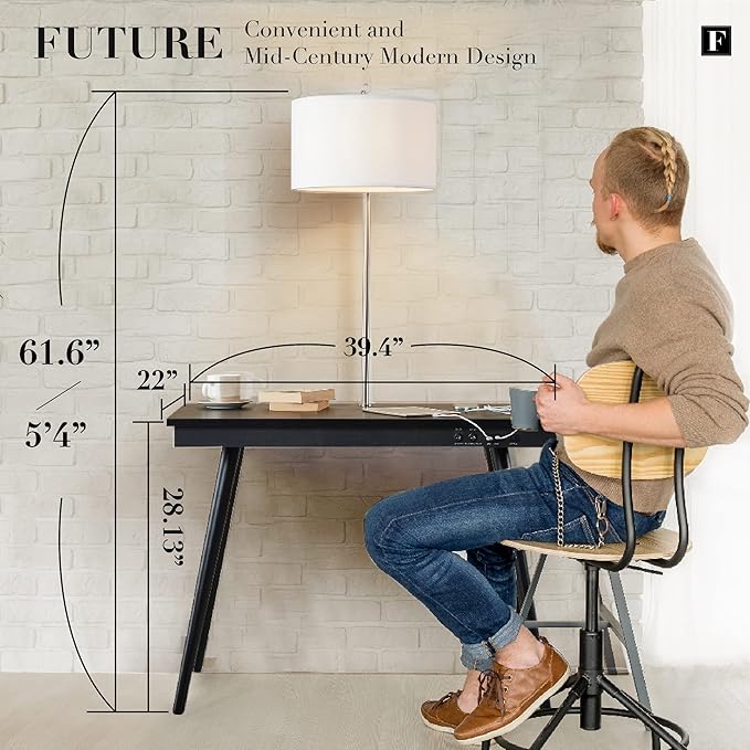 FENLO Future - 39' Modern Desk with USB-C &amp Qi Wireless Charging Station