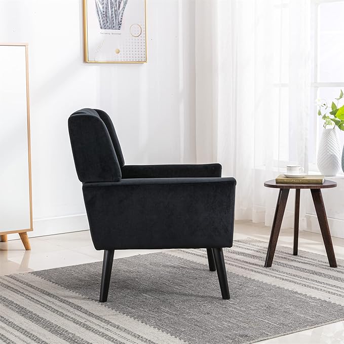 Modern Soft Velvet Material Ergonomics Accent Chair Living Room Chair Bedroom Chair Home Chair with Black Legs for Indoor Home