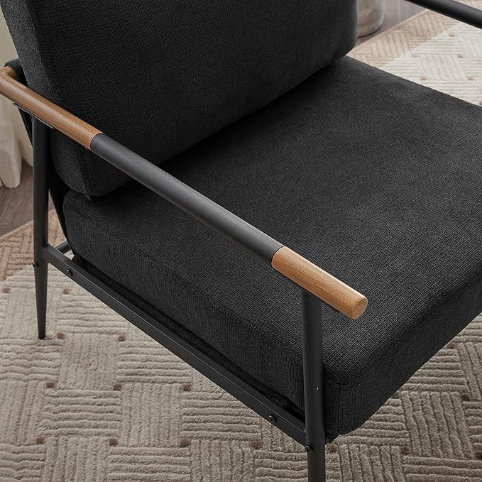 Leisure Lounge Chair Arm Chair with Metal e Upholstered Side Chair Comfy Sitting Chair for Living Room Black Chenille DC633