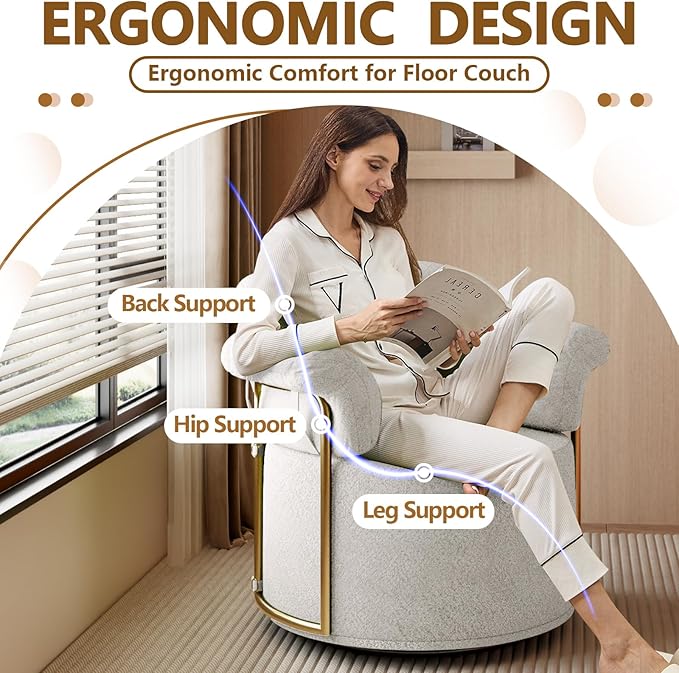 Swivel Accent Chairs for Living Room 360 Swivel Barrel Chair &amp Round Accent Chair with Armrests and Back for Office and Living Room (Beige)