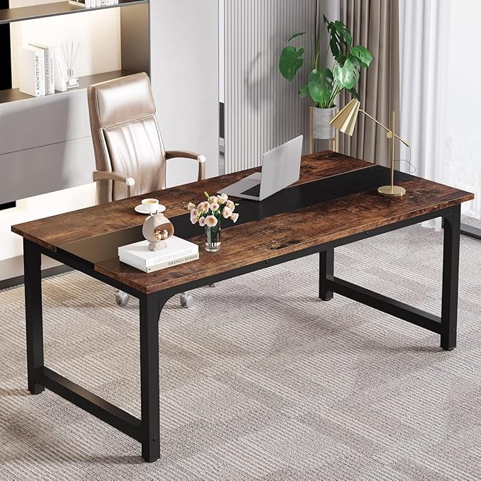 LITTLE TREE 63 Inch Large Executive Office Desk Simple Computer Workstation with 31.5 inch Extra Wide Desktop for Home Office