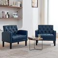 TYBOATLE Accent Chairs Set of 2 Comfy Living Room Chair Leather Tufted Mid Century Modern Accent Chair Small Cozy Reading Arm Chair for Office Bedroom (2 Blue)