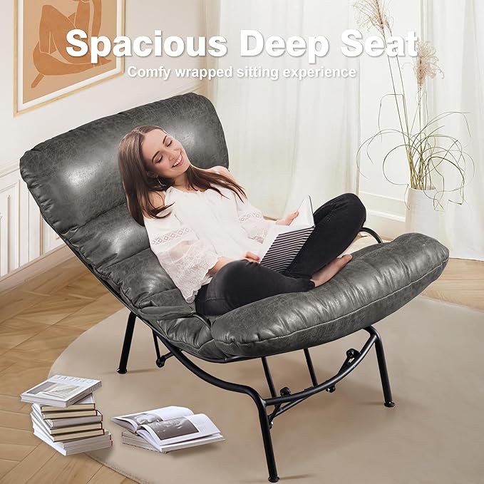 ovios Rocking Chair with Ottoman Glider Recliner with Footrest Lazy Accent Armchair with Comfy Cushion for Living Room Bedroom Office Suede Leather Grey