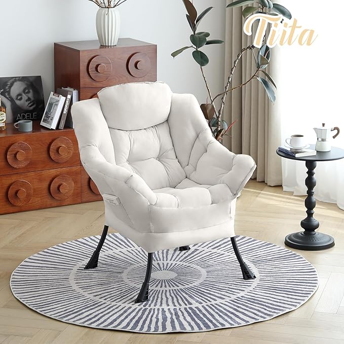 Tiita Lazy Chair Beige Modern Large Accent Armchair Comfy Leisure Sofa Reading Chair for Bedroom Living Room Dorm Rooms Garden and Courtyard Beige