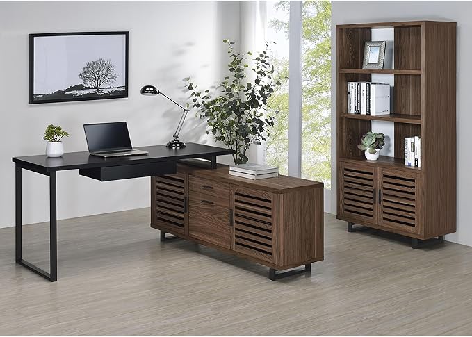 L-Shape Computer Gaming Desk Home Office Corner Desks Bedroom Craft Study Table Work Desks with StorageWalnut