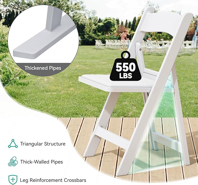 YITAHOME White Folding Chairs Set of 20 Sturdy Resin Folding Chairs with Padded Seat for Extra Comfort (550 lbs) Stackable White Chairs for Events Weddings Parties Picnics Yoga