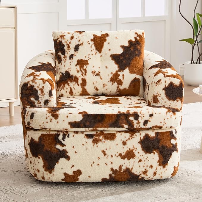 360° Swivel Accent Chair Boneless Barrel Armchair Ergonomic Upholstered Nursery Chair for Living Room Bedroom Comfy Faux Fur Fabric
