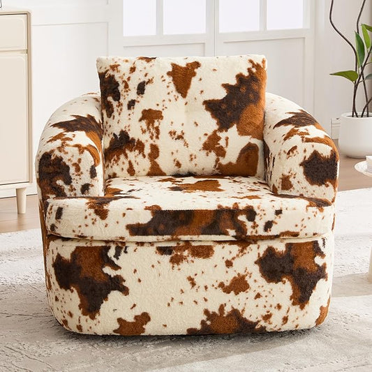360° Swivel Accent Chair Boneless Barrel Armchair Ergonomic Upholstered Nursery Chair for Living Room Bedroom Comfy Faux Fur Fabric