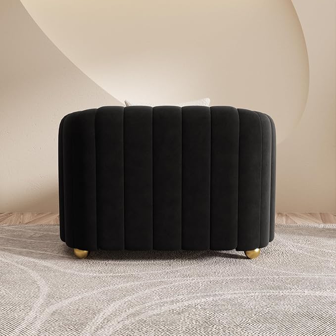 Modern Black Velvet Sofa Chair for Living Room 42 Single Sofa with Gold Metal Sphere Legs (Black 1S)
