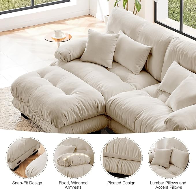 94.4'' Loveseat Sectional Couch Sofa Memory Foam Chenille Cloud Sofa with Pillow Deep Seat Sectional Couch for Small Spaces Studio Apartment Game Room Small Living Room