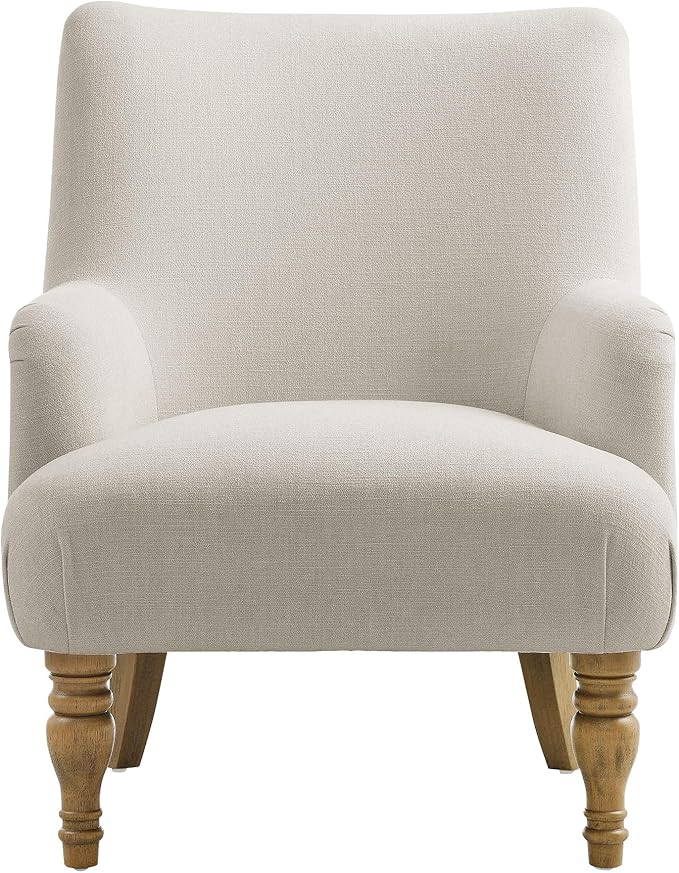 Modway Ellington Living Room Accent Armchair in Salt – Fabric Upholstered Reading Arm Chair with Wooden Legs – Modern Lounge Chair with French Piping Trim