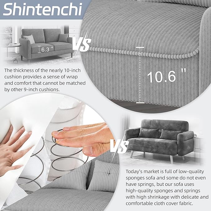 Shintenchi Small Modern Loveseat Couch Sofa Mid Century Fabric Upholstered 2-Seat Sofa Couch Love Seats Furniture for Small SpaceLiving RoomStudioApartment with 2 PillowsLight Grey