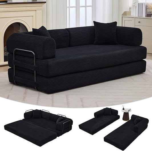 IDEALHOUSE 4 in 1 Convertible Sleeper Sofa Bed Couch 79 Inch Boneless Corduroy Floor Couch with Pillows No Assembly Modern Deep Seat Sofa Futon Mattress for Living RoomApartmentBlack