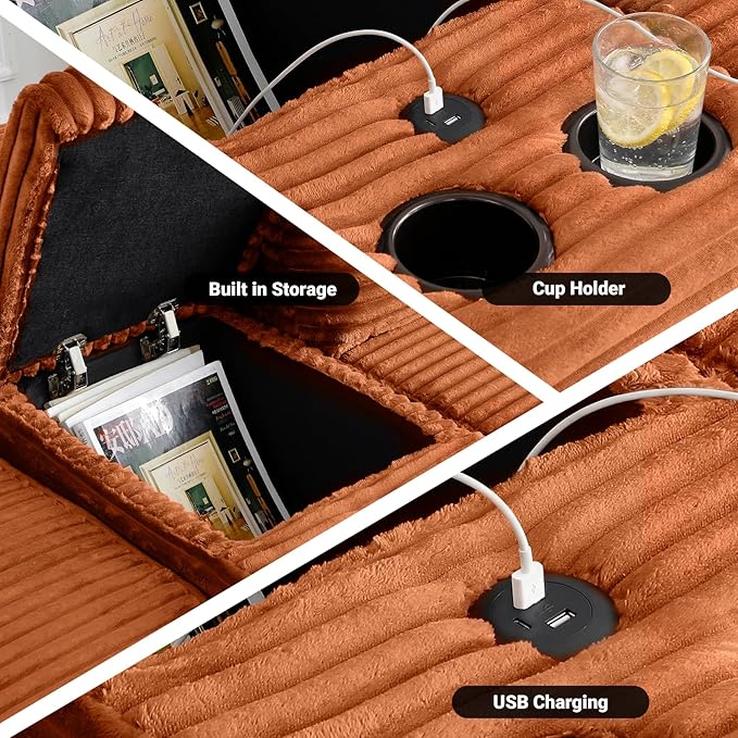 111 Inch Modular Sectional Sofa Couch Oversized Modern Cloud Couch for Living Room L Shape Couches with Ottomans USB Ports and Cup Holders Orange Corduroy Boneless Sofas Sofa in a Box