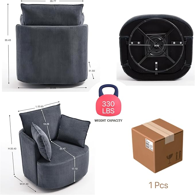 Swivel accent chairSwivel barrel chairReclining armchairs for bedrooms Swivel chairUpholstered Living Room Chair Corduroy Reading Chair Single Sofa Chair for Bedroom Apartment Office(Modern Grey)