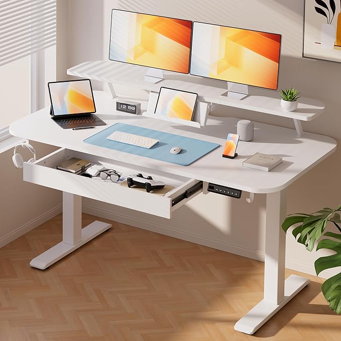 COMHOMA Electric Standing Desk with Drawers 48 x 24'' Sit Stand up Desk with Monitor Stand Laptop Stand Height Adjustable Ergonomic Home Office Computer Desk with Memory Preset Controller