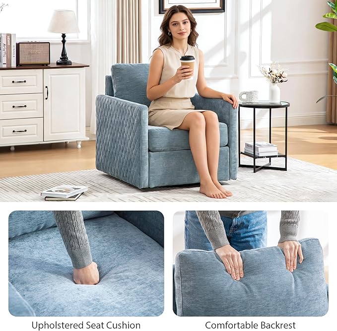 Chifee &amp Vingol 29.5 W Swivel Accent Chair Upholstered Swivel Chairs Mid Century Modern Chair for Living RoomBlue