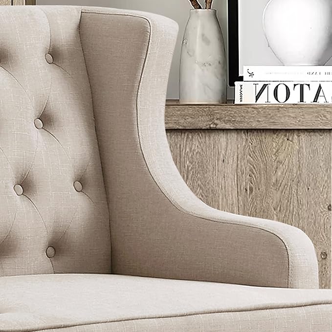 Rosevara Emmie Accent Chairs for Living RoomUpholstered ArmchairLinen Fabric Comfy Reading Seat Lounge for Living Room Bedroom ApartmentEasy AssemblyBeige
