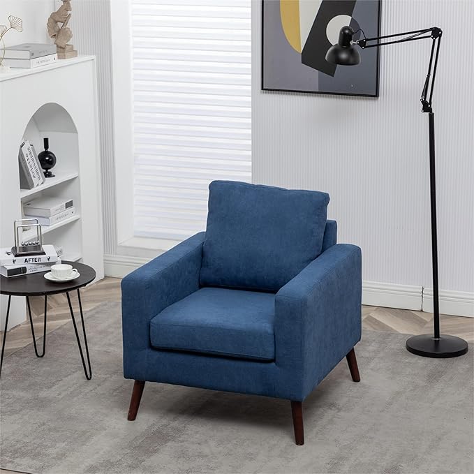 Modern Armchair Living Room Chair upholstered Upholstery Chair with Solid Wood Legs Sofa for Home Office Guests Dark Blue