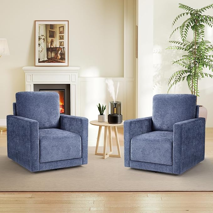 Bonzy Home 360 Degree Swivel Accent Chair with Hidden Storage Space Soft Chenille Modern Arm Chair for Living Room and Bedroom Blue