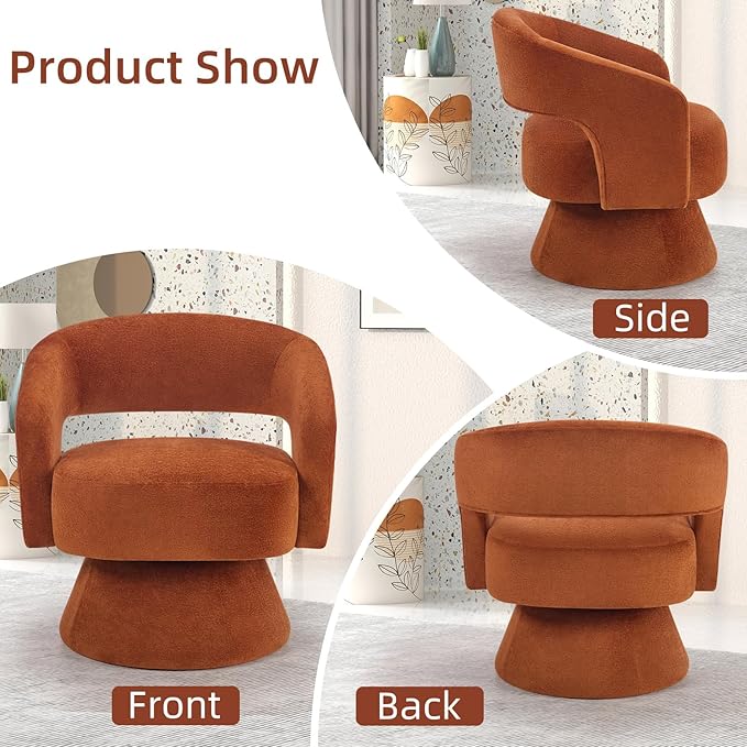 INZOY Swivel Barrel Chair Set of 2 Swivel Accent Chair with Thickened Soft Cushion Modern Chair with Velvet Comfy Round Accent Chair for Living Room Bedroom Orange