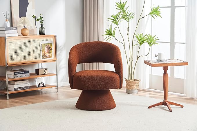 Swivel Accent Chair Armchair Round Barrel Chair in Fabric for Living Room BedroomBrown Teddy RO765