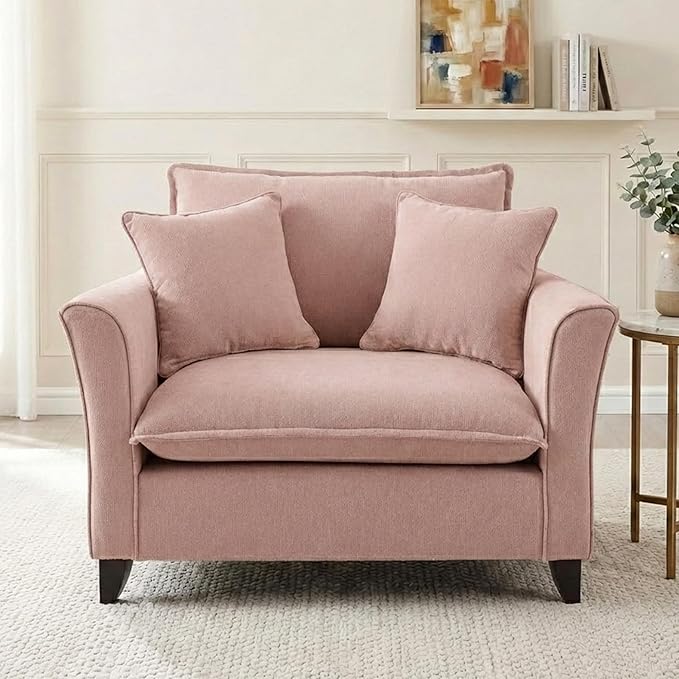 Merax Mid Century Modern Accent Chairs Soft Chenille Reading Chair Upholstered Armchair Side Chairs Sofa Couches for Living Room Bedroom ApartmentPink