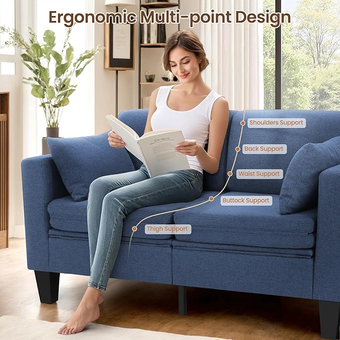6 in 1 Multifunctional Sofa Bed 58 Convertible Pull Out Couch Loveseat Sleeper w/Removable Backrest Foldable Mat Storage Pockets &amp 2 Pillows Modern Folding Linen Sofas for Small Spaces Blue