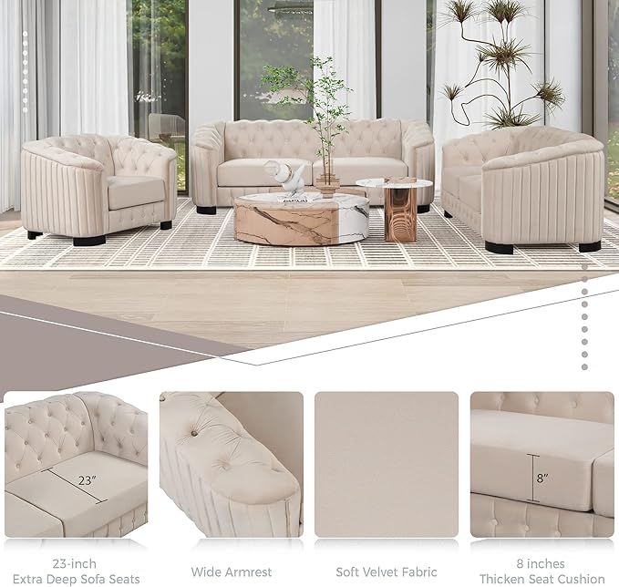 41.5 Velvet Upholstered Accent SofaModern Single Sofa Chair with Thick Removable Seat Cushion for Living RoomBedroomor Small SpaceBeige