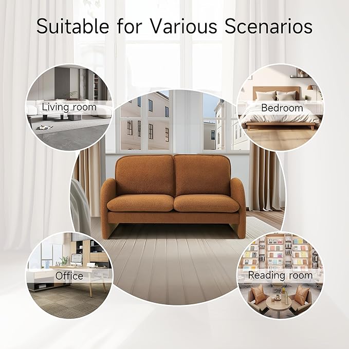 59.05 X 30.7'' Loveseat Sofa Sherpa Lamb Fabric Love Seat Couch Comfy 2 Seater Sofa Upholstered Modern Leisure Loveseat Couches for Bedroom Office Living Room and Apartment