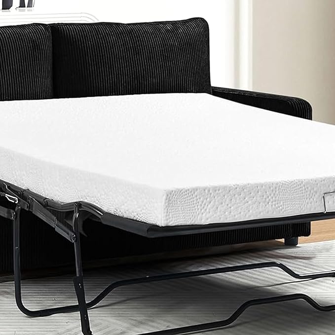 Reversible Sleeper Sofa Bed with Comfortable Memory Foam Mattress Convertible Corduroy Full Size Pull Out Couch for Living Room Space Saving Furniture 70 Wide Rectangular Arms Black