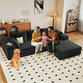 96 Modular Sectional Sofa Modern Corduroy Cloud Couch with Deep Seat Boneless Couch Upholstered 3-Seater L-Shaped Sofa for Living Room No Assembly Required (Black Right-Facing Chaise)