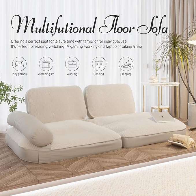 Daneey Foldable Floor Sofa Bed Lazy Floor Sofa Folding Floor Sofa Bed Chair Floor Mattress for Adults Soft Sofa Bed Floor Sofa Chair Wall Support with Washable Soft Cover