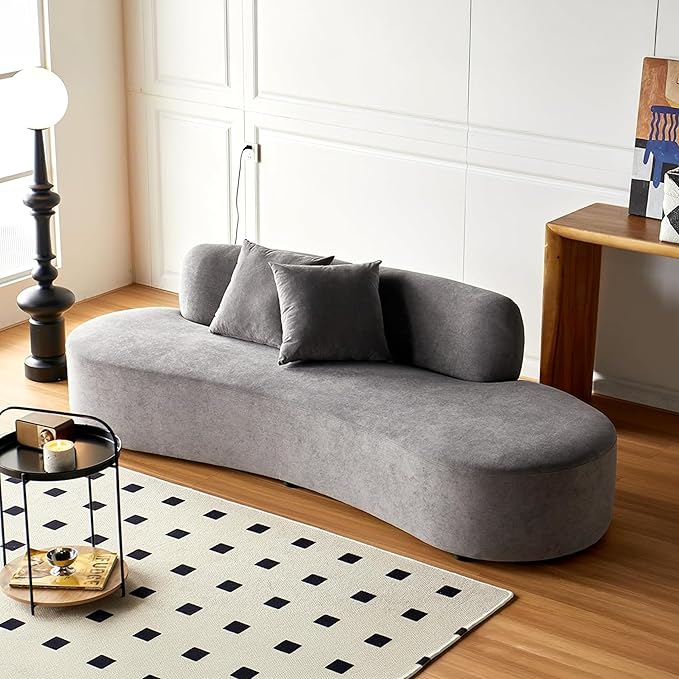 90 Curved Sofa with Throw Pillows 4 Seater Luxury Velvet Couch with Half Moon Design and High-Density Foam Ideal for Modern Living Room Office &amp Apartment Grey