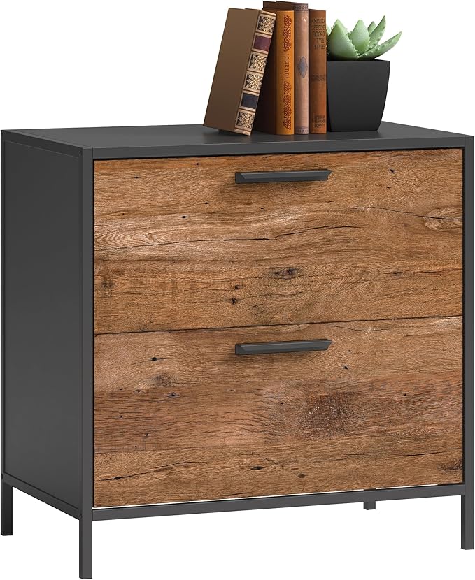 2 Drawer Small File Cabinet with LockUnder Desk Locking Storage Cabinet Organizer for HomeOffice Lateral Filing CabinetsAssembly RequiredBrown