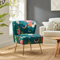 HULALA HOME Accent Chair with Golden Metal Legs Comfy Tufted Wingback Living Room Chair Floral Fabric Small Armless Side Chair Upholstered Slipper Chair for Bedroom Reading Room Flower Print