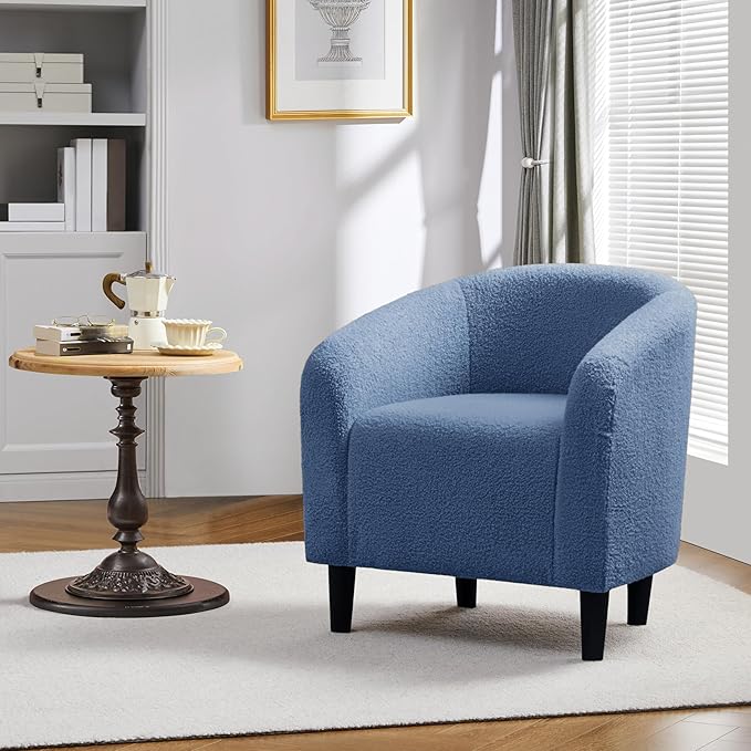 Yaheetech Accent Barrel Chair Boucle Fabric Club Chair Furry Sherpa Elegant Armchair with Cozy Soft Padded Suitable for Living Room Bedroom Reception Room Office Blue