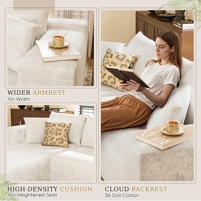 YESHOMY Boneless Couches for Living Room 108 Sectional Modular Sectional Sofa with Deep Seat Cloud Comfy Couch with L-Shape Chaise Easy Assembly (Chenille Pearl Cream)