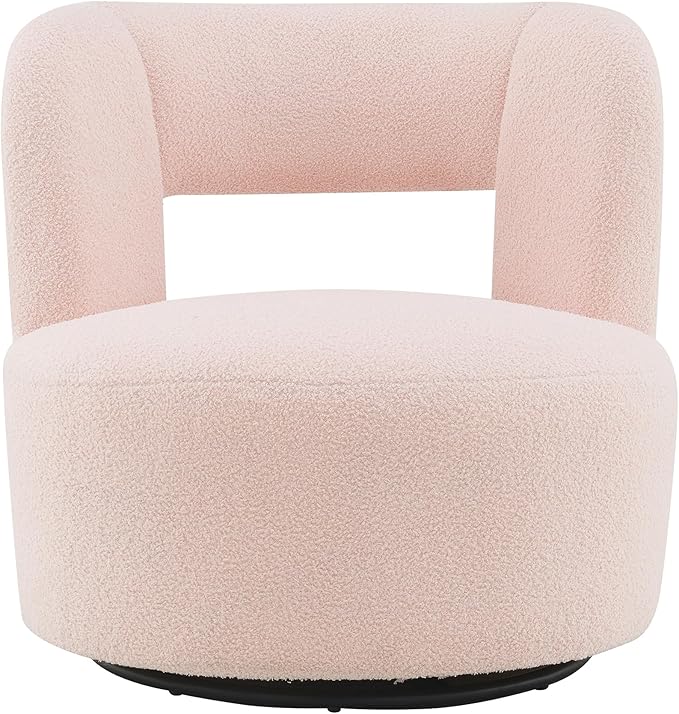 Swivel Barrel Chair with Soft Teddy Fabric Comfy Round Accent Chair for Living Room.Upholstered Performance Fabric for Living Room Bedroom Reading Waitingroom1 PCTeddy Light Pink