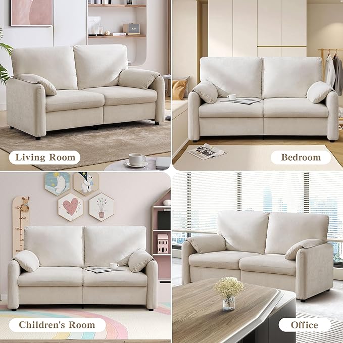 Modern Loveseat Sofa Couch for Living RoomChenille Recliner Spring Cushions Solid Wood Framewith Down Filled&ampDeep Seatfor Bedroom Apartment Office（(70.26inch Beige)