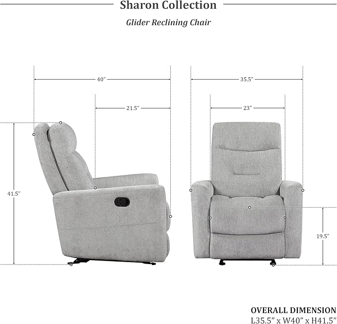 Lexicon Glider Recliner Chair Living Room Reclining Sofa Chair Home Theater Seating Nursery Glider Recliner Manual Recliner Sofa Chair for Living Room/Office/Apartment Grey