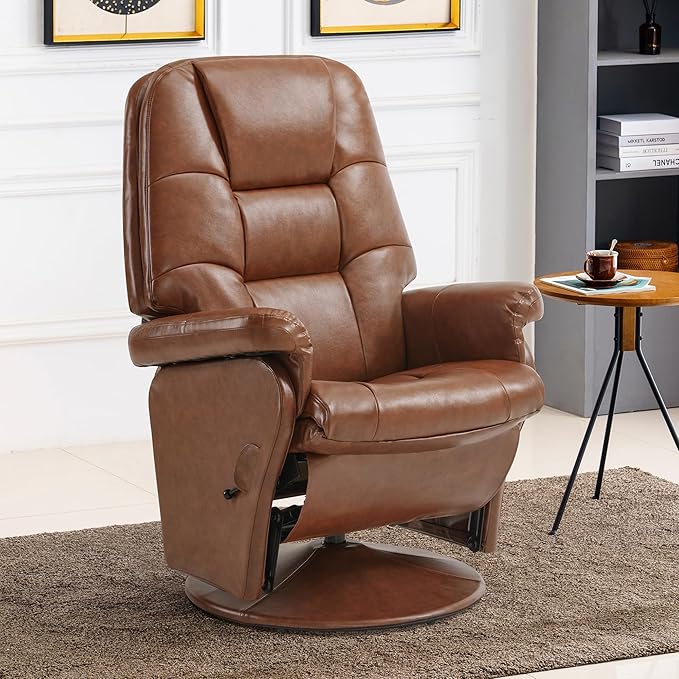 MCombo Swivel Glider Recliner with Ottoman Reclining Chair with Adjustable Back Faux Leather Upholstered Lounge Chair for Living Room Bedroom 4800 (Brown)