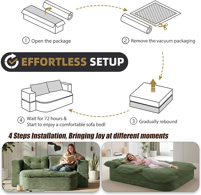 78.7-inch Folding futon Sofa Bed Full-Size Convertible Sleeper Couch Bed Memory Sponge Double Sofa with Comfortable Mattress Suitable for Living Room and Guest Room (green 78.7 inches)