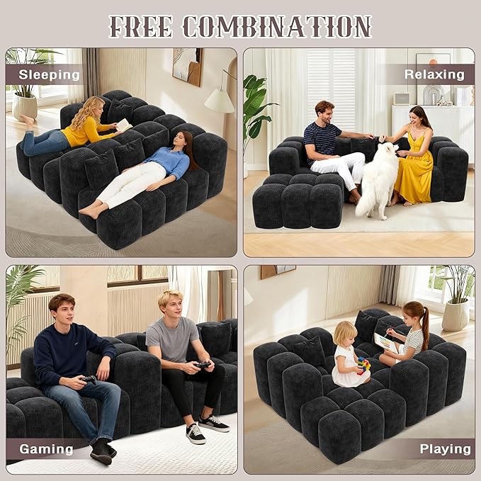 99.2 Cloud Sectional Couch Sofa for Living Room Modern Modular Sofa with Deep Seat Upholstered Boneless Couches with L-Shape Chaise No Assembly Required Black (Corduroy Fabric)