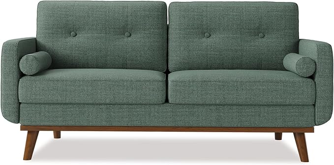 GarveeHome 65 in Loveseat Sofa Mid Century Modern Couch Comfy Love Seat Couches for Living Room 2 Seater Deep Seat Sofa Upholstered Couches for Bedroom Office Small Space Linen Green