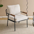 Karl home Accent Chair Modern Armchair with Metal Frame Linen Fabric Upholstory Living Room Chair Mid-Century Reading Chair with Wooden Arms for Living Room Bedroom Reading Room Apartment Beige