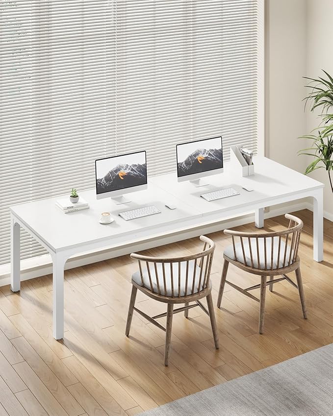 LITTLE TREE Two Person Desk 78.7 Inches Extra Long Computer Desk Wooden Large Office Desks with Strong Metal Legs Double Desks for 2 People Writing Study Desk for Home Office White